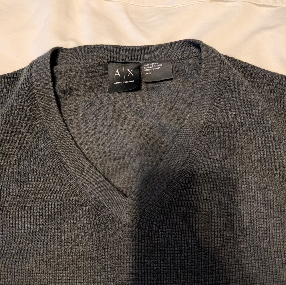 Armani Exchange Charcoal V-Neck Men's Sweater